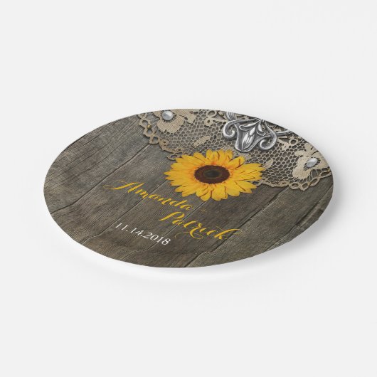 カントリ素朴ーひまわり結婚の紙プレート ペーパープレート (アングル)