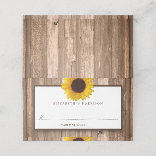カントリ素朴ーひまわり&ウッド結婚ズ プレイスカード (外部開封)