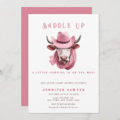 カントリ素朴ーウェスタン牛の女の子ベビーシャワー 招待状 (正面/裏面)