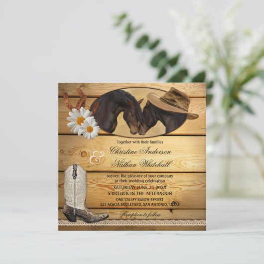 カントリ素朴ーウェスタン・ウマ結婚式招待状 招待状 (スタンド正面)
