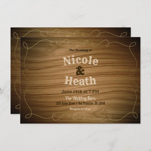 カントリ素朴ーウエスタンバーンウッドモダンズ 招待状 (正面/裏面)