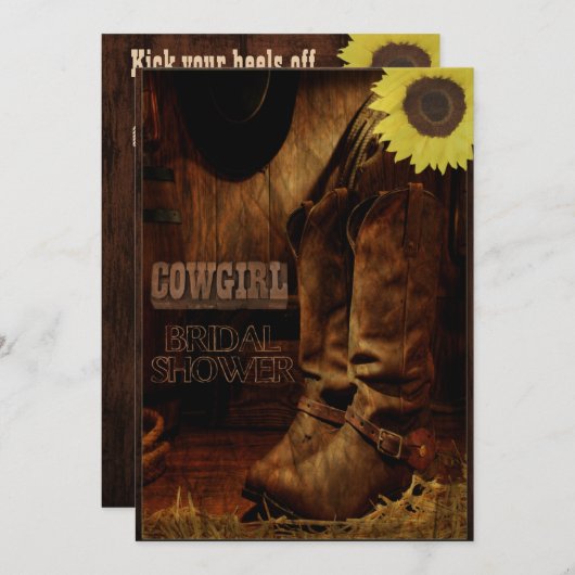 カントリ素朴ーウエスタン女性のカーボーイブライダルシャワー 招待状 (正面/裏面)