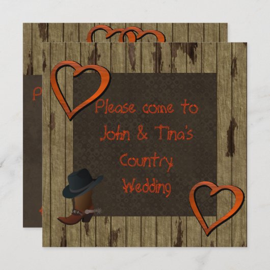 カントリ素朴ーウエスタン結婚式招待状 招待状 (正面/裏面)