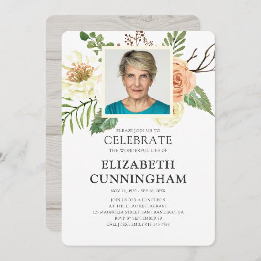 カントリ素朴ーウォーターカラー花模様写真記念 招待状 (正面/裏面)