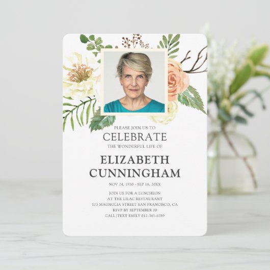 カントリ素朴ーウォーターカラー花模様写真記念 招待状 (スタンド正面)