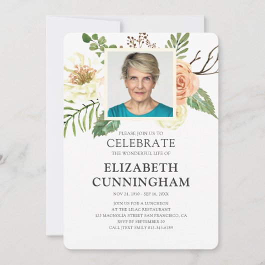 カントリ素朴ーウォーターカラー花模様写真記念 招待状 (正面)