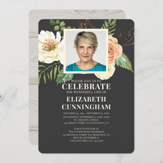 カントリ素朴ーウォーターカラー花模様写真記念 招待状 (正面/裏面)