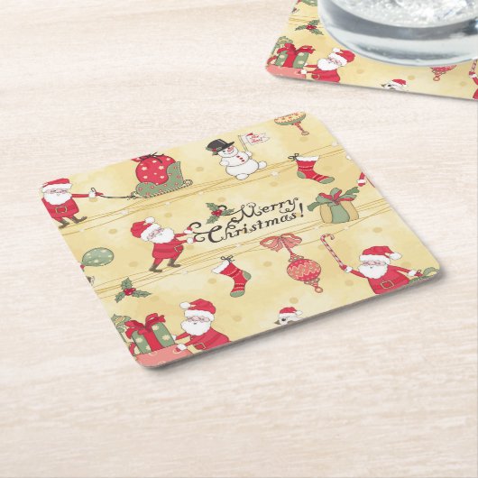 カントリ素朴ークリスマスヴィンテージスタイル スクエアペーパーコースター (アングル)