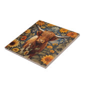 カントリ素朴ーサイドハイランドカウヒマワリ タイル (側面)