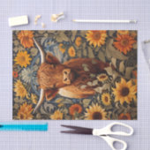 カントリ素朴ーサイドハイランドカウヒマワリ 薄葉紙 (クラフト)