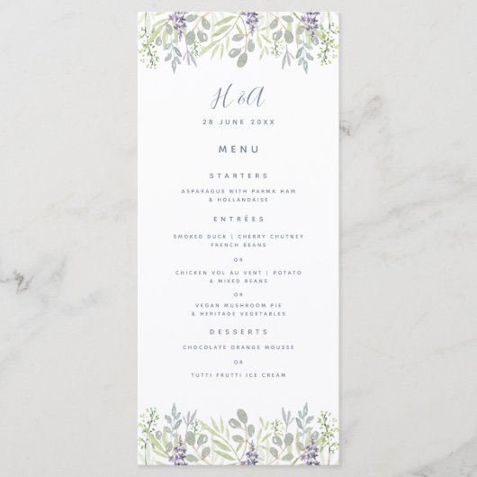 カントリ素朴ースタイルオリーブグリーン結婚ズブレックファースト メニュー (正面)