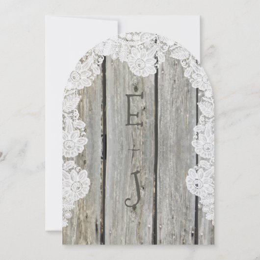 カントリ素朴ースフェイクレースバーンウッド結婚ズ 招待状 (裏面)