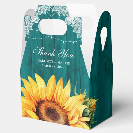 カントリ素朴ーティール(緑がかった色)ウッドサンフラワー結婚ズ フェイバーボックス (オープン)