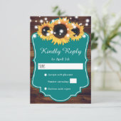 カントリ素朴ーティール(緑がかった色)ウッドサンフラワー結婚ズ 出欠カード (スタンド正面)