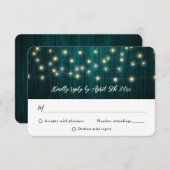 カントリ素朴ーティール（緑がかった色）ウッドフェアリーライツ結婚ズ 出欠カード (正面/裏面)