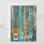 カントリ素朴ーティール（緑がかった色）バーンウッドサンフラワーメイソンジャー 招待状 (裏面)