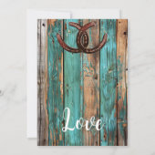 カントリ素朴ーティール(緑がかった色)バーンウッドホースシュー結婚ズ 招待状 (裏面)