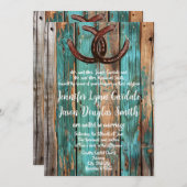 カントリ素朴ーティール(緑がかった色)バーンウッドホースシュー結婚ズ 招待状 (正面/裏面)