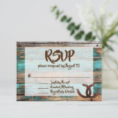 カントリ素朴ーティール(緑がかった色)バーンウッドホースシューRSVP 招待状 (スタンド正面)
