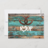 カントリ素朴ーティール(緑がかった色)バーンウッドホースシューRSVP 招待状 (裏面)