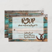 カントリ素朴ーティール(緑がかった色)バーンウッドホースシューRSVP 招待状 (正面/裏面)