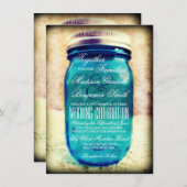 カントリ素朴ーティール(緑がかった色)メイスンジャー結婚式招待状 招待状 (正面/裏面)