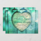 カントリ素朴ーハートアクアウッド結婚式招待状 招待状 (正面/裏面)