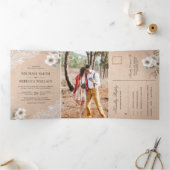 カントリ素朴ーバーラップレースアイボリーフローラ結婚 三つ折り招待状 (内部)