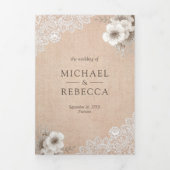 カントリ素朴ーバーラップレースアイボリーフローラ結婚 三つ折り招待状 (カバー)