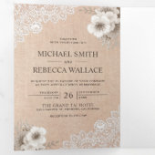 カントリ素朴ーバーラップレースアイボリーフローラ結婚 三つ折り招待状 (内部最初)
