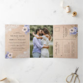 カントリ素朴ーバーラップレースパープルフローラズ結婚 三つ折り招待状 (内部)