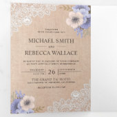 カントリ素朴ーバーラップレースパープルフローラズ結婚 三つ折り招待状 (内部最初)