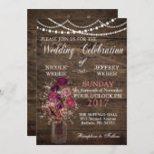 カントリ素朴ーパープルメイソンジャーカントリーウェディング 招待状 (正面/裏面)