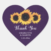 カントリ素朴ーパープルラップひまわりサンフラワーありがとう ハートシール (正面)