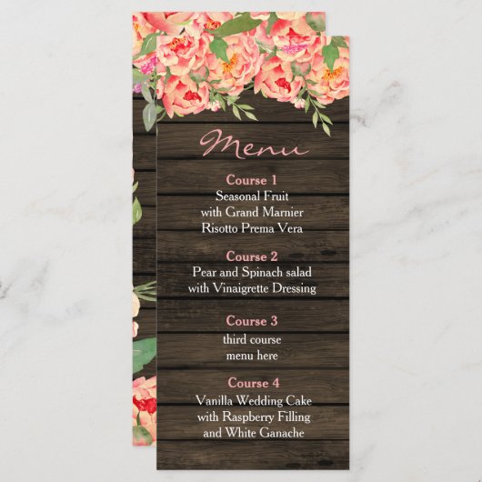 カントリ素朴ーピーニーバーンウッド結婚ズ メニュー (正面/裏面)
