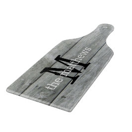 カントリ素朴ーファームハウスグレイモノグラムのネーム カッティングボード