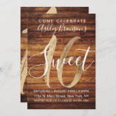 カントリ素朴ーフェイクゴールドフォイルウッドスウィート16 招待状 (正面/裏面)