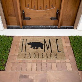 カントリ素朴ーフェイクバーラップブラックベアーファミリー名 ドアマット