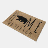 カントリ素朴ーフェイクバーラップブラックベアーファミリー名 ドアマット (アングル)