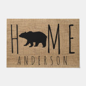 カントリ素朴ーフェイクバーラップブラックベアーファミリー名 ドアマット (正面)