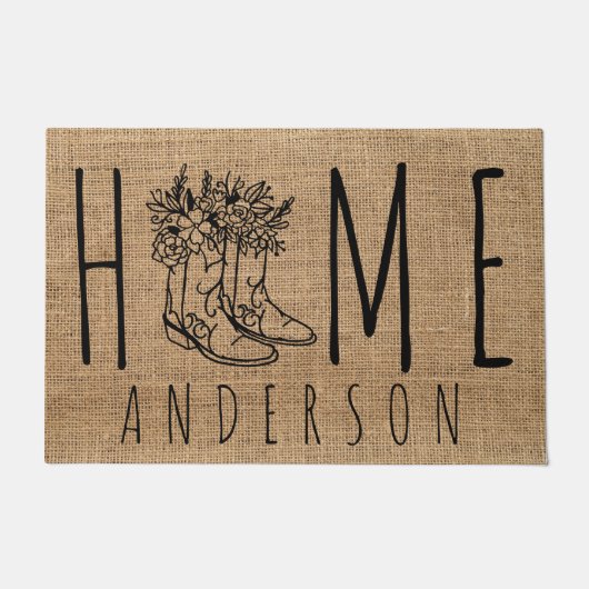 カントリ素朴ーフェイクバーラップ女性のカーボーイブーツ ドアマット (正面)