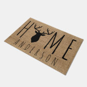 カントリ素朴ーフェイク・バーラップ・バックのヘッドファミリー名 ドアマット (アングル)