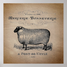 カントリ素朴ーフランスのシープタイポグラフィファームハウス ポスター