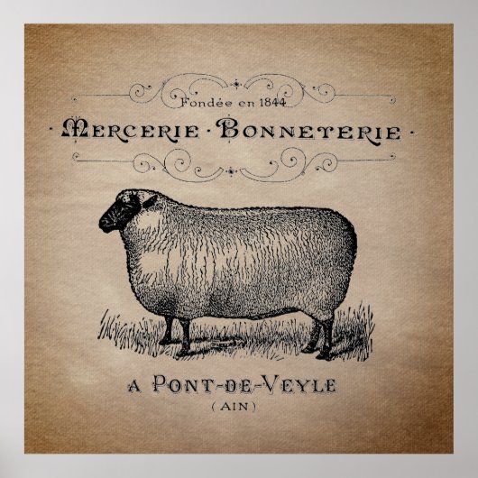 カントリ素朴ーフランスのシープタイポグラフィファームハウス ポスター (正面)