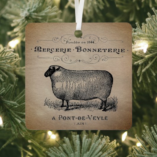 カントリ素朴ーフランスのシープタイポグラフィファームハウス メタルオーナメント (インサイチュ)