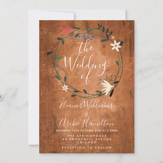 カントリ素朴ーフローラガーランド結婚式招待状 招待状 (正面)
