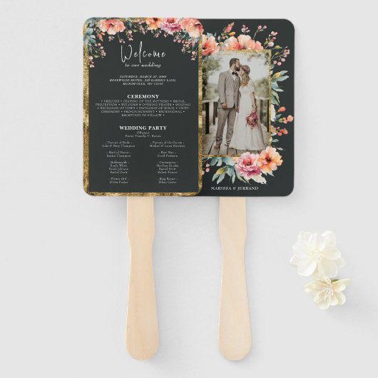 カントリ素朴ーフローラセージグリーン結婚式 プログラム ハンドファン (正面&裏面)