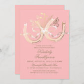 カントリ素朴ーホースシュー金ゴールドピンクブライダルシャワー 招待状 (正面/裏面)