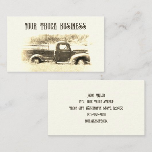 カントリ素朴ーヴィンテージセピアブラウンファームトラック 名刺 (正面/裏面)