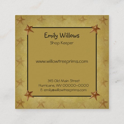 カントリ素朴ー初期のサルボックスハウスアンドスターズ スクエア名刺 (裏面)